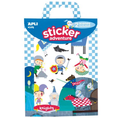 Apli Juego de Pegatinas de Papel Tematica Caballeros - 2 Escenarios 45x20cm - 2 Hojas de Gomets Removibles - Cajita con Asa - Ideal para Viajes - Recomendado +3 Años - Colorido (2 uds)