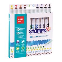 Apli Rotuladores Stamps - Ø 14.4x137 mm - Doble Punta con Sello y Color - 10 Colores/Sellos Diferentes - Cuerpo Cilindrico y Puntas Bloqueadas de Ø 7.5 mm - Capuchon Anti Asfixia - Tinta de Larga Duracion Apli Rotuladores Stamps - Ø 14.4x137 mm - Doble Punta con Sello y Color - 10 Colores/Sellos Diferentes - Cuerpo Cilindrico y Puntas Bloqueadas de Ø 7.5 mm - Capuchon Anti Asfixia - Tinta de Larga Duracion