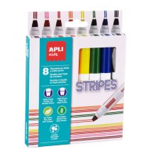 Apli Stripes Pack de 8 Rotuladores - Ø 14.4x137 mm - Doble O Triple Punta Redonda Bloqueada - Lavables, No Toxicos y de Larga Duracion
