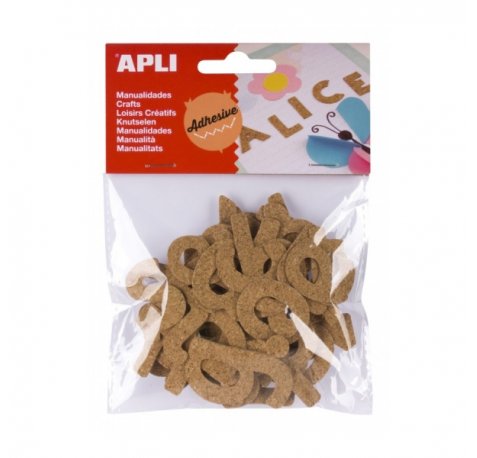 Apli Pack de 52 Letras de Corcho Adhesivas - Ideales para Scrapbooking - Decorar Libretas - Personalizar Regalos - Manualidades Creativas - Color Marron
