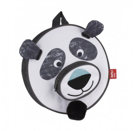 Apli Mochila Panda - Doble Compartimento - Cierre Cremallera - Asas Acolchadas y Regulables - Asa Superior para Colgar - Tira con Pompon de Cola de Panda - Ideal para Escuela y Guarderia