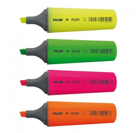 Milan Pack de 4 Marcadores Fluorescentes - Punta Biselada 1 - 4.8mm - Colores Surtidos