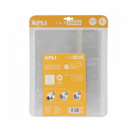 Apli Pack de 5 Fundas Transparentes de Polipropileno - Solapa Autoajustable - Facil Forrado en 3 Pasos