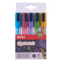 Apli Rotuladores de Tiza Liquida Metalizados - Punta Redonda de 5.5mm - Facil de Borrar - Secado Rapido - Uso Sencillo - Base Agua Libre de Toxicos Apli Rotuladores de Tiza Liquida Metalizados - Punta Redonda de 5.5mm - Facil de Borrar - Secado Rapido - Uso Sencillo - Base Agua Libre de Toxicos