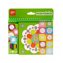 Apli Bloc de Dibujos con Mandalas y Lapices de Colores - 20 Paginas - 5 Lapices - Ideal para Viajes - Estimula Creatividad y Concentracion
