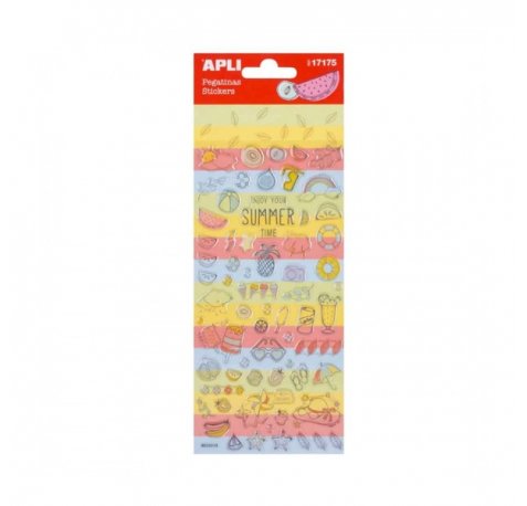 Apli Bolsa de Pegatinas de Verano - Adhesivo Permanente - Ideal para Scrapbooking - Desarrolla Psicomotricidad y Creatividad - 65 Pegatinas por Hoja