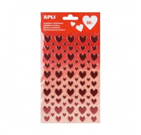 Apli Bolsa de Pegatinas en Forma de Corazon - Diferentes Tamaños - Acabado Epoxy - Adhesivo Permanente - Estimula Creatividad y Psicomotricidad Infantil - Color Rojo