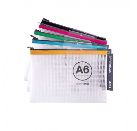 Apli Sobres Porta-Todo de Goma Eva Transparente - Tamaño A6 (168x125mm) - Cierre de Cremallera - Pack de 20 Unidades en 5 Colores Surtidos