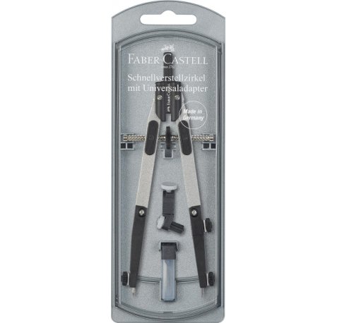 Faber-Castell Compas de Ajuste Rapido 3.5mm - Articulaciones en ambos Brazos - Para Circunferencias de hasta Ø 390mm - Accesorios de Recambio - Adaptador Universal