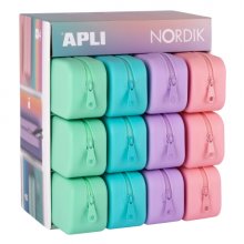 Apli Nordik Expositor de 12 Estuches de Silicona Rectangulares - Resistentes al Agua - Medidas 75x185x55mm - Colores Surtidos