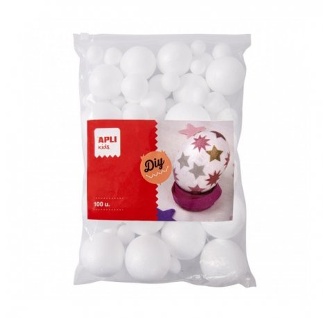 Apli Bolas de Poliestireno - Alta Densidad - Faciles de Cortar y Pintar - Formato MAXI Ideal para Escuelas - Perfectas para Manualidades y Decoraciones - Color Blanco