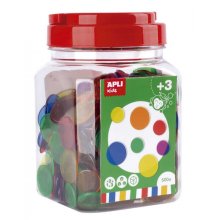 Apli Kit de 500 Piezas Redondas de Plastico Transparente - 25mm y 18mm - Ideal para Mesas de Luz y Practicas de Secuencias y Clasificaciones - Formato Maxi en Bote con Tapa - Colores Surtidos