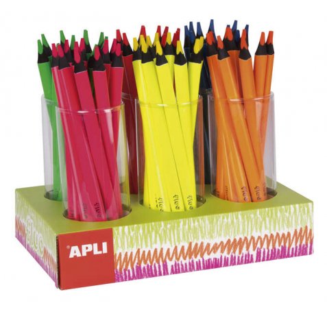 Apli Expositor Jumbo Fluor de Lapices - 5mm de Grosor Triangular - 108 Lapices en 6 Colores Fluorescentes - Recambios Disponibles