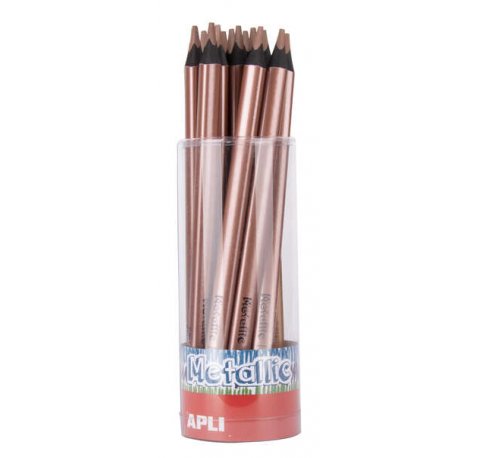 Apli Lapices Jumbo Metallic Bronce - 5mm de Grosor Triangular - 18 Unidades por Pack - Ideal para Mejor Sujecion y Mayor Cobertura en Un Solo Trazo - Formato Practico para Expositor Jumbo Metallic