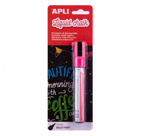 Apli Rotulador de Tiza Liquida Rosa - Punta Redonda de 5.5mm - Ideal para Pizarras, Plastico, Ventanas, Ceramica, Vinilos, Metal, Etc - Facil de Borrar con Paño Humedo - Secado Rapido y Libre de Toxicos