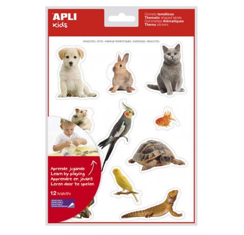 Apli Gomets Tematicos Realistas de Mascotas - 132 Gomets en 12 Hojas - Adhesivo Removible - Ideal para Desarrollar Habilidades Motoras - Normas EN-71 y FSC - 100% Reciclables - Coloridos (5 uds)