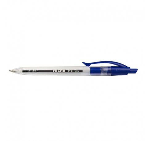 Milan P1 Boligrafo de Bola Retractil - Punta Redonda 1mm - Cuerpo Transparente - Color Azul (25 uds)