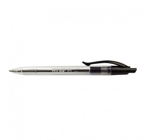 Milan P1 Boligrafo de Bola Retractil - Punta Redonda 1mm - Cuerpo Transparente - Color Negro (25 uds)