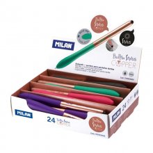 Milan Stylus Copper Expositor de 24 Boligrafos de Bola Retractiles - Punta 1mm - Puntero para Pantalla Tactil - Cuerpo de Colores Surtidos - Color de Tinta Azul Milan Stylus Copper Expositor de 24 Boligrafos de Bola Retractiles - Punta 1mm - Puntero para Pantalla Tactil - Cuerpo de Colores Surtidos - Color de Tinta Azul