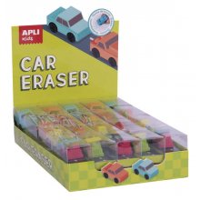 Apli Gomas de Borrar Coche - Expositor con 20 Unidades en 4 Modelos Surtidos - Forma de Coche Que Sirve para Borrar y Jugar - Modelos de Coche, Camion y Dos Excavadoras en Diferentes Colores (20 uds)
