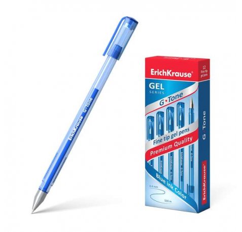Erichkrause G-Tone Boligrafo de Gel - Cuerpo Translucido con Grip Perfilado Triangular - Punta de 0,5mm - Tinta de Gel de Secado Rapido - Color Azul (12 uds)