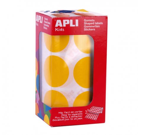 Apli Gomets XL Redondos Ø 33mm Amarillo Adhesivo Permanente - 59 Hojas Pretroqueladas - 708 Gomets por Rollo