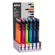 Apli Expositor de Carton de Portaminas - 0.7mm - Textura Soft - Colores Fluor Surtidos - Capuchon con Tapon Transparente y Goma de Borrar Del Mismo Color