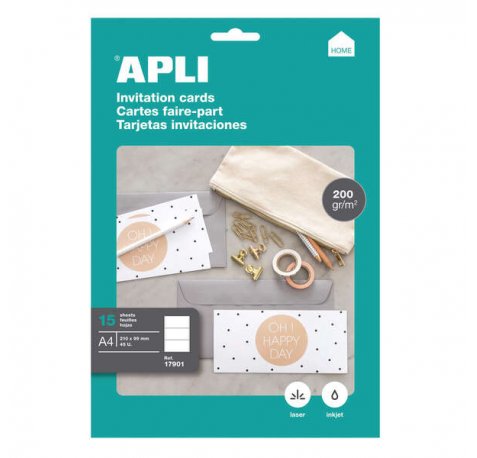 Apli Tarjetas de Invitacion Hogar 210 x 99mm 200 Gr 15 Hojas