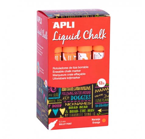 Apli Rotulador de Tiza Liquida Naranja - Punta Redonda - Ideal para Pizarras, Plastico, Ventanas, Ceramica, Vinilos, Metal, Etc - Facil de Borrar - Secado Rapido