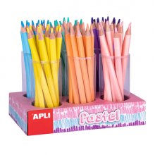 Apli Expositor de Lapices Jumbo Pastel - 108 Lapices de 5mm - Madera Triangular para Niños - 10mm de Diametro y 170mm de Largo - 6 Colores Pastel Surtidos
