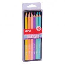 Apli Lapices Jumbo Pastel - 5mm de Grosor - Caja con 6 Colores Surtidos - Madera Triangular para Mejor Sujecion y Cobertura