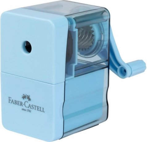 Faber-Castell Sky Blue Afilalapices de Manivela - Para Lapices de hasta 8.4mm Ã? - Cuchilla Giratoria de Metal - Color Azul