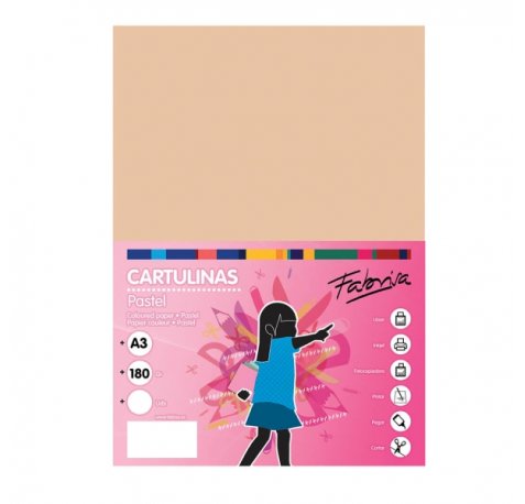 Fabrisa Pack de 25 Cartulinas 180 g/m² - Tamaño A3 - Color Vainilla