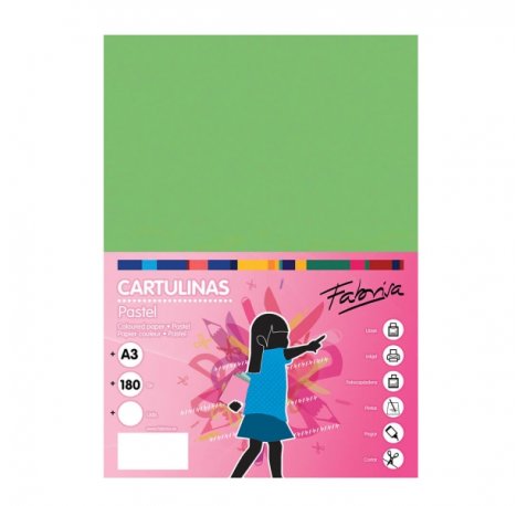 Fabrisa Pack de 25 Cartulinas 180 g/m² - Tamaño A3 - Color Verde