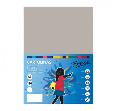 Fabrisa Pack de 25 Cartulinas 180 g/m² - Tamaño A3 - Color Gris
