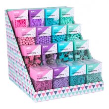 Apli Nordik Collection Expositor de Productos Basicos - Colores Pastel Surtidos - 12 Cajas de Gomas Elasticas, Pins, Clips y Pinzas - Eurohole para Colgar