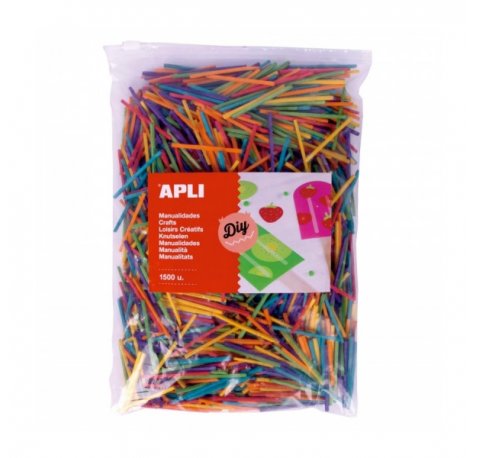 Apli Mini Palitos de Madera Surtidos - Formato MAXI - 1500 Unidades - Alta Resistencia - Faciles de Pegar y Cortar - Estimulan Creatividad Infantil - Colores Surtidos