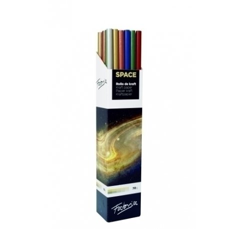 Fabrisa Space 6C Expositor de 30 Rollos de Papel Regalo - Papel Kraft Verjurado de 70gr - Medidas del Rollo 1x3m - Colores Metalizados Surtidos