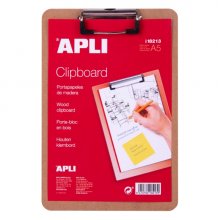 Apli Carpeta Portapapeles con Base de Madera y Pinza Metalica - Medidas 155x225mm - Formato A5
