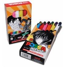 Posca PC-1MR Pack de 12 Marcadores de Pintura - Punta Roller de Fibra 0.7mm - Tinta Base al Agua - Resistente a la Luz - No Permanente - Colores Surtidos
