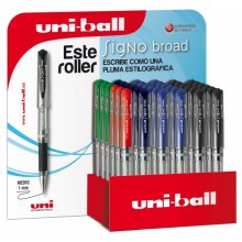 Uni-ball Signo Broad UM-153/3D Expositor de 36 Rollers de Tinta Gel - Punta de Bola 1mm - Trazo Estilo Pluma - Sujecion de Caucho - Color Surtido (36 uds)