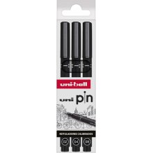 Uni-ball Uni Pin Pack de 3 Rotuladores Calibrados 0.2, 0.4, 0.8 - Punta Poliacetal - Tinta Pigmentada Resistente al Agua y Luz - Color Negro