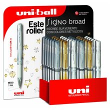 Uni-ball Signo Broad Expositor de 36 Boligrafos de Tinta Gel - Punta de Bola 1mm - Trazo Estilografico - Sujecion de Caucho - Colores Surtidos