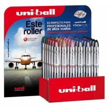 Uni-ball Vision Elite UB-200 Expositor de 36 Rollerballs de Tinta Liquida - Punta de Bola 0.8mm - Sistema Antifugas para Viajes - Cartucho Recambiable - Color Surtido (36 uds)