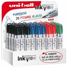 Uni-ball Inkview PWB-202 Expositor de 36 Marcadores de Pizarra Blanca - Punta Conica 1.8-2.2mm - Zona Transparente para Nivel de Tinta - Escritura Brillante y Facil Borrado - Color Surtido (36 uds)