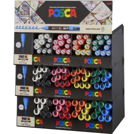 Posca Expositor de 112 Marcadores de Pintura - Punta de Poliester - Tinta Pigmentada Base Agua - Resistente a la Luz - Color Surtido (112 uds)
