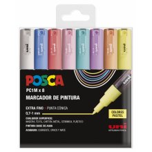 Posca PC1M Pack de 8 Marcadores de Pintura - Punta Conica 0.7mm - Tinta Base al Agua - No Permanente - Resistente a la Luz - Inodoro - Ideal para Carteleria y Decoracion - Colores Surtidos	Pastel