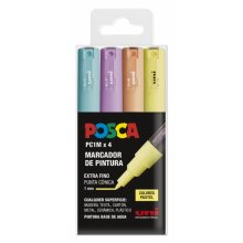 Posca PC1M Pack de 4 Marcadores de Pintura - Punta Conica 0.7mm - Tinta Base al Agua - No Permanente - Resistente a la Luz - Colores Surtidos Pastel
