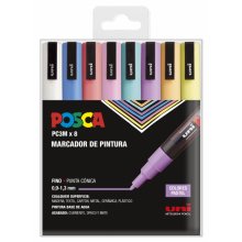 Posca PC3M Pack de 8 Marcadores de Pintura - Punta Conica 0.9-1.3mm - Tinta Base al Agua - Resistente a la Luz  - Ideal para Carteleria y Decoracion - Colores Surtidos Pastel