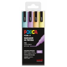 Posca PC3M Pack de 4 Marcadores de Pintura - Punta Conica 0.9-1.3mm - Tinta Base al Agua - Resistente a la Luz - No Permanente - Ideal para Carteleria y Decoracion - Colores Surtidos Pastel